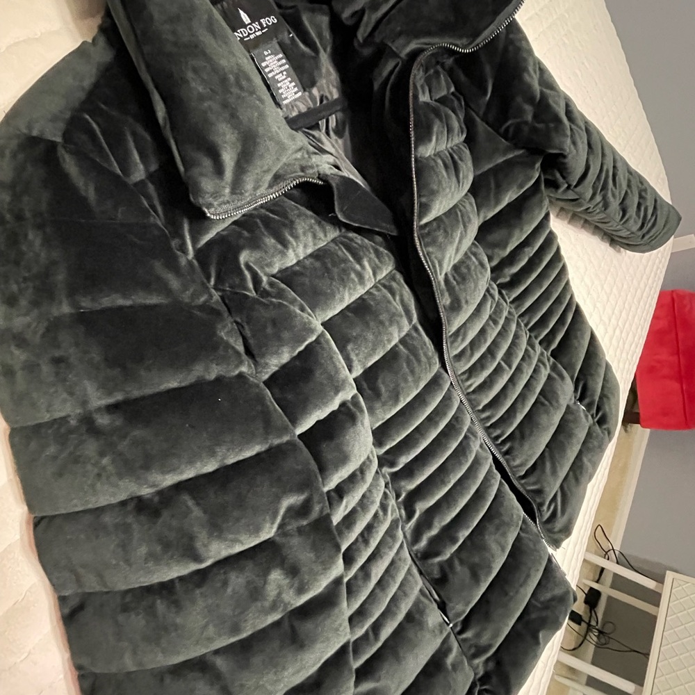 London Fog Black Velvet Puffer Jacket